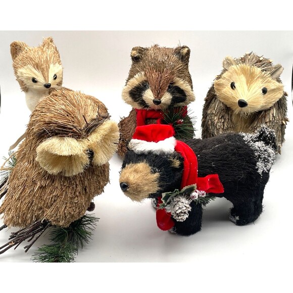 Large Holiday Sisal Bristle Buri Brush Animal Woodland Figures 8" Tall CHOOSE 1 - Picture 3 of 16